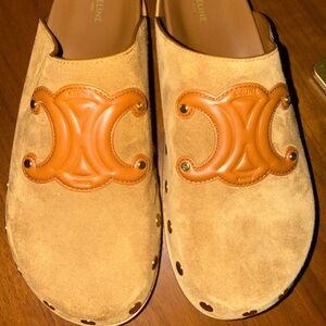 Celine Camel Suede Slip-On Shoes with Leather Accent